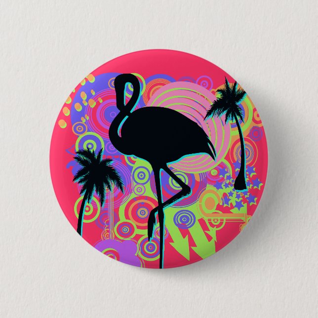 Badge Rond 5 Cm Silhouette rose de Flamant rose (Devant)