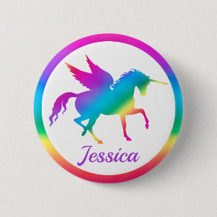 Badge Rond 5 Cm Silhouette Unicorne Gradient Arc-en-ciel pour enfa