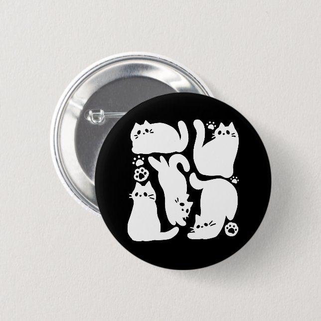 Badge Rond 5 Cm Silhouettes de chaton blanc - Design Feline mignon (Devant & derrière)