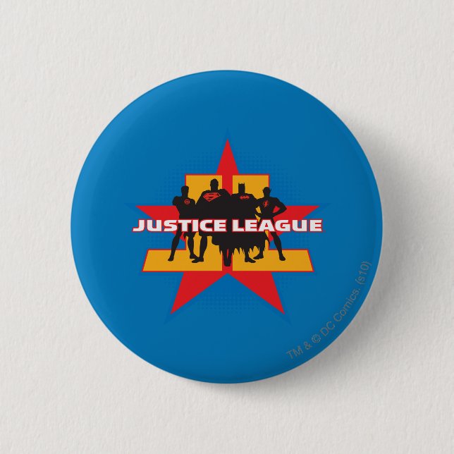 Badge Rond 5 Cm Silhouettes de la Ligue de Justice et Arrière - pl (Devant)