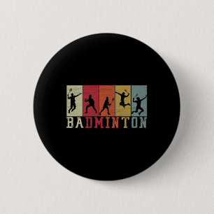 Badge Rond 5 Cm Silhouettes du joueur rétro Badminton - Badminton