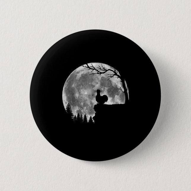 Badge Rond 5 Cm Silkie Chicken Moon Silhouette Funny Lazy Hallowee (Devant)