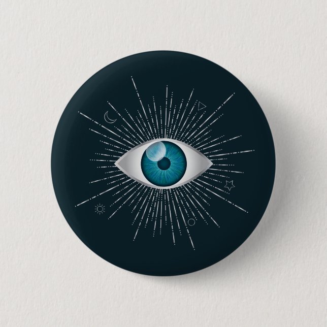Badge Rond 5 Cm Silver et bleu Turquoise Mystic Aqua Eye Evil Naza (Devant)