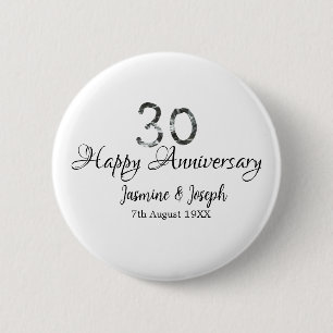 Badge Rond 5 Cm Silver Metallic 30th Happy anniversaire ajouter no