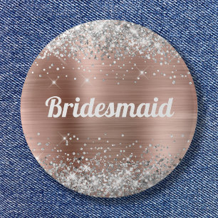 Badge Rond 5 Cm Silver Parties scintillant Rose Gold Foil Bridesma