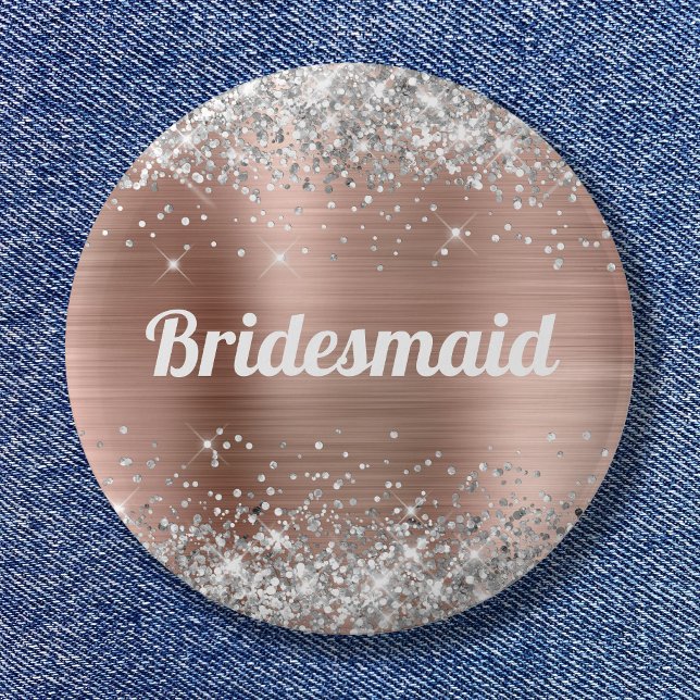 Badge Rond 5 Cm Silver Parties scintillant Rose Gold Foil Bridesma (Silver Glitter Rose Gold Foil Bridesmaid Button)