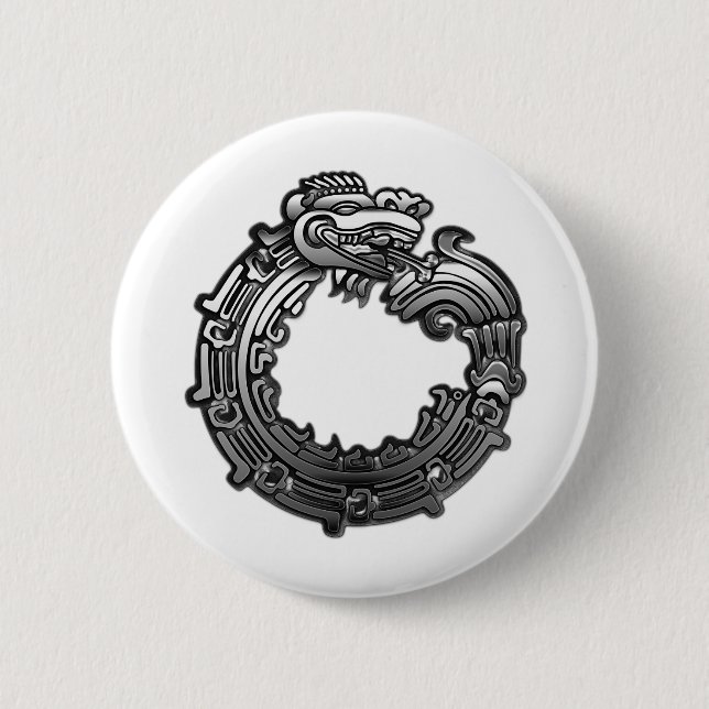 Badge Rond 5 Cm Silver Quetzalcoatl (Devant)