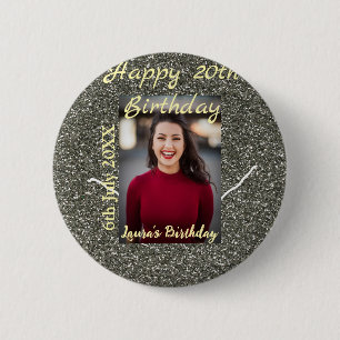 Badge Rond 5 Cm Silverglitter photo 20e anniversaire ajouter nom d