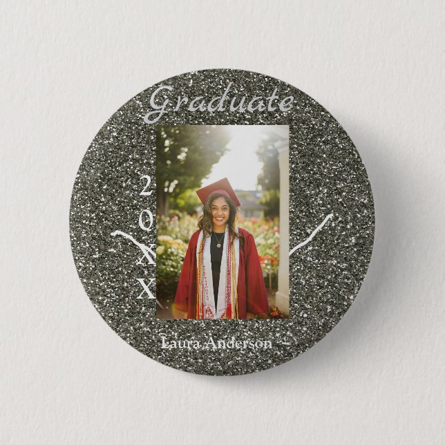 Badge Rond 5 Cm Silverglitter photo graduation ajouter nom classe  (Devant)