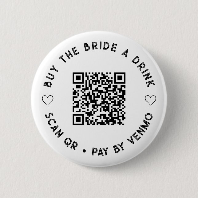 Badge Rond 5 Cm Simple Acheter Le BRIDE a Drink QR Code Bouton (Devant)