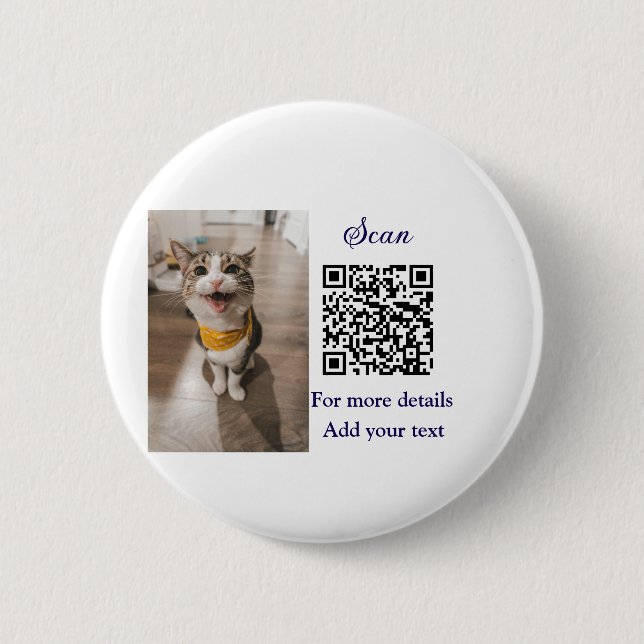 Badge Rond 5 Cm Simple animal name details QR code add text photo (Devant)