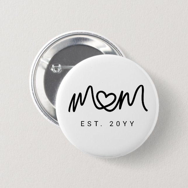 Badge Rond 5 Cm Simple cœur de script noir Maman établie (Devant & derrière)