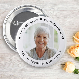 Badge Rond 5 Cm Simple coeur Photo Funéraire Garde-mémoire