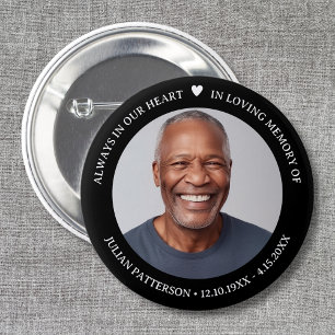 Badge Rond 5 Cm Simple coeur Photo Funéraire Garde-mémoire