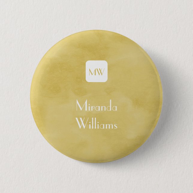 Badge Rond 5 Cm Simple et chic Goldenrod Yellow Monogramme et nom (Devant)
