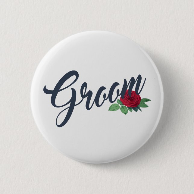 Badge Rond 5 Cm Simple Groom Floral Mariage Calligraphie Épinglett (Devant)