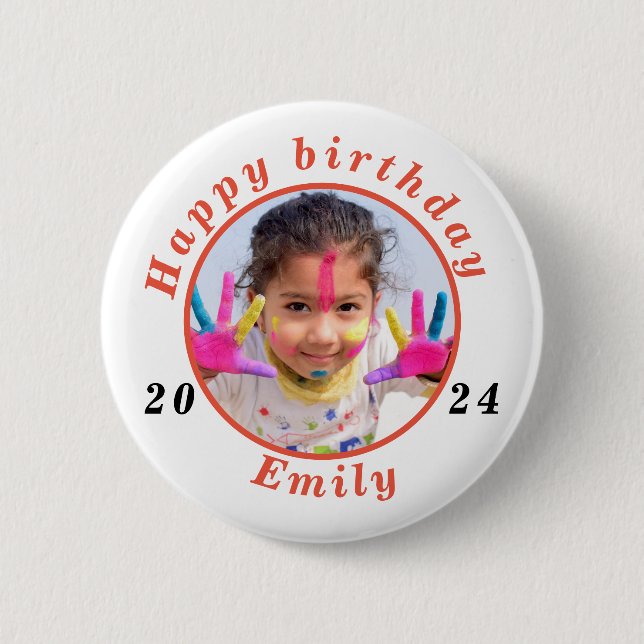 Badge Rond 5 Cm Simple heureux anniversaire Nom de photo âge (Devant)