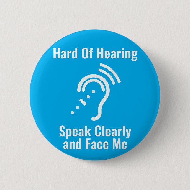 Badge Rond 5 Cm Simple Malentendant Bleu (Devant)
