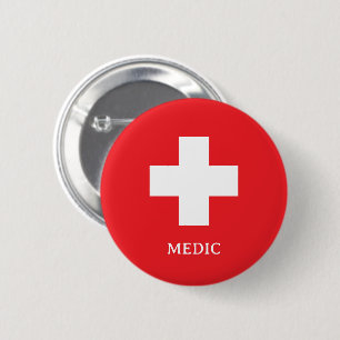 Badge Rond 5 Cm Simple MÉDECIN & Premiers Secours, Croix, Ambulanc