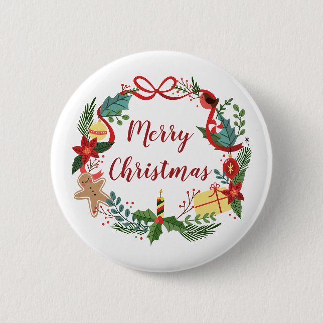 Badge Rond 5 Cm Simple Merry Christmas Wreath | Bouton d'épingle (Devant)