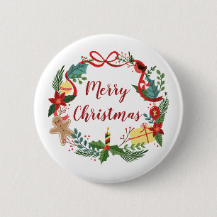 Badge Rond 5 Cm Simple Merry Christmas Wreath   Bouton d'épingle