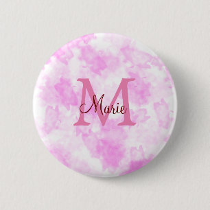 Badge Rond 5 Cm simple minimal ajouter nom monogramme rose rouge j