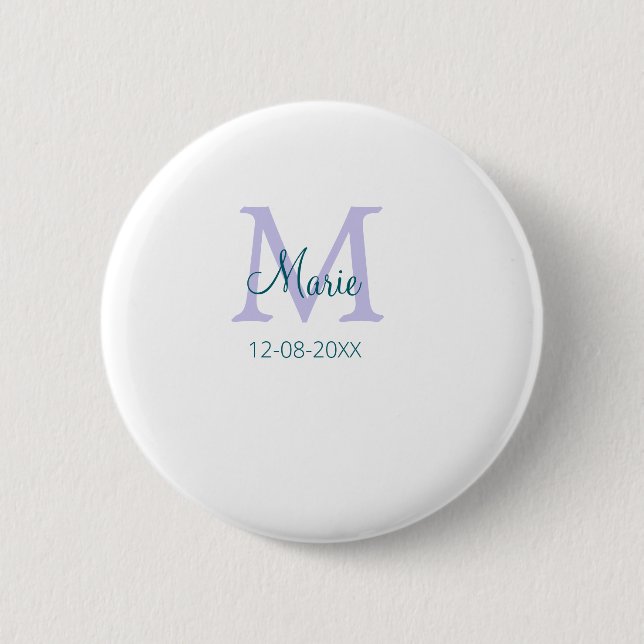 Badge Rond 5 Cm simple minimum ajouter nom monogramme violet vert  (Devant)