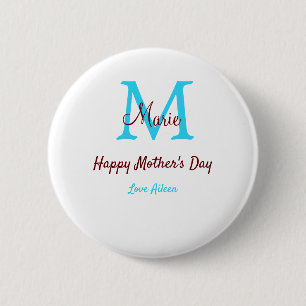 Badge Rond 5 Cm simple minimum jour mère bleu monogramme rose nom