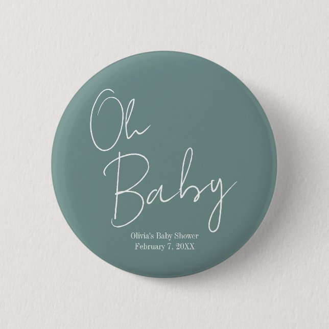 Badge Rond 5 Cm Simple moderne Oh Baby Sage Baby shower vert (Devant)