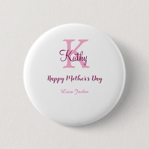 Badge Rond 5 Cm simple monogramme minimaliste de la fête des mères