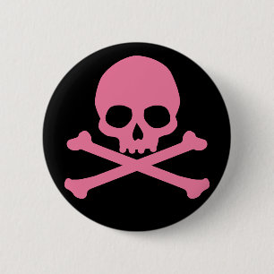 Badge Rond 5 Cm SImple Pink Skull and Crossbones