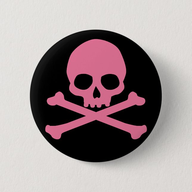 Badge Rond 5 Cm SImple Pink Skull and Crossbones (Devant)