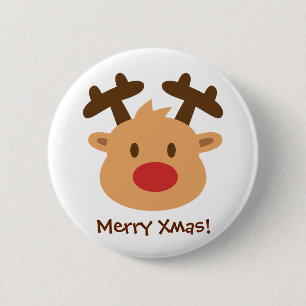 Badge Rond 5 Cm Simple Renne à Nez Rouge Enfant Bouton