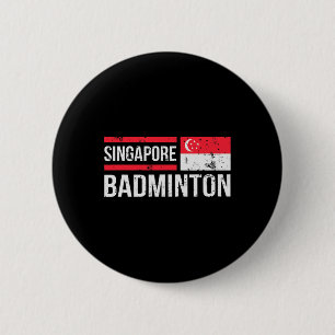 Badge Rond 5 Cm Singapour Badminton Drapeau Raquette Sport Birdie