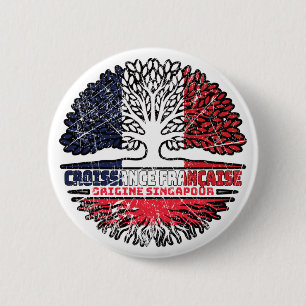 Badge Rond 5 Cm Singapour Singapourien Français France Racines d'a