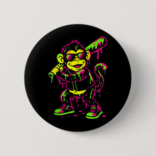 Badge Rond 5 Cm Singe Animaux Drôles Baseball Drip Enfants Jeunes