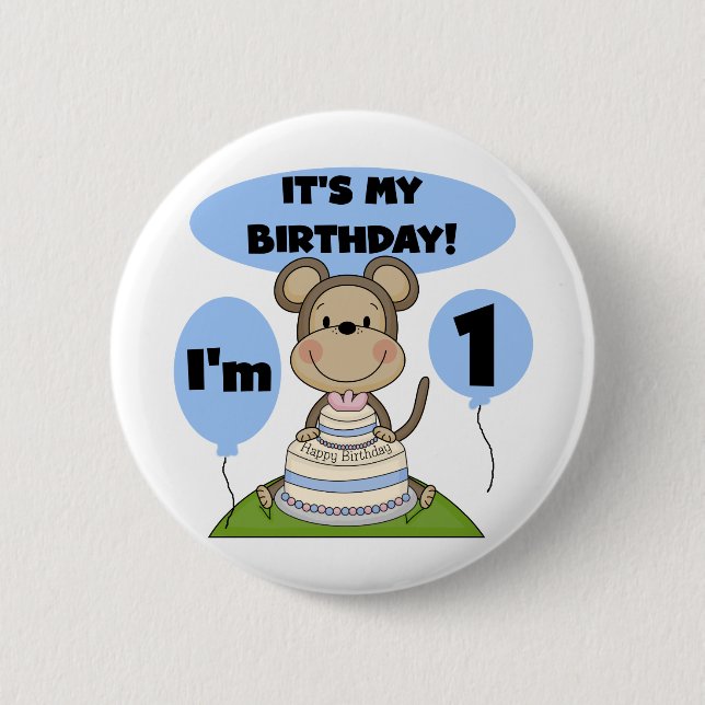 Badge Rond 5 Cm Singe Anniversaire Garçon 1er (Devant)