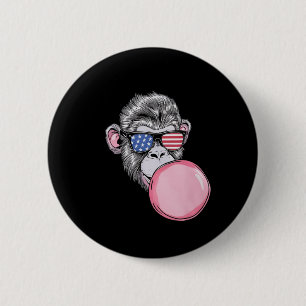 Badge Rond 5 Cm Singe avec lunettes de soleil drapeau américain Ca
