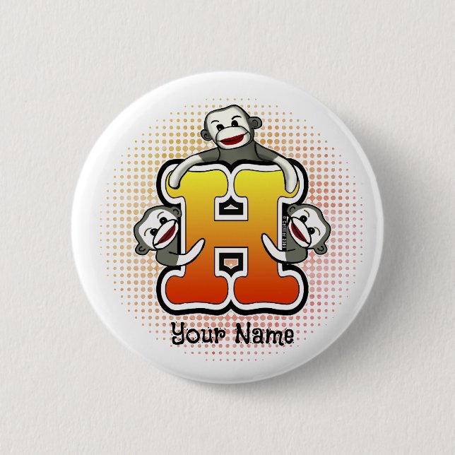 Badge Rond 5 Cm Singe chaussette à monogramme H  (Devant)