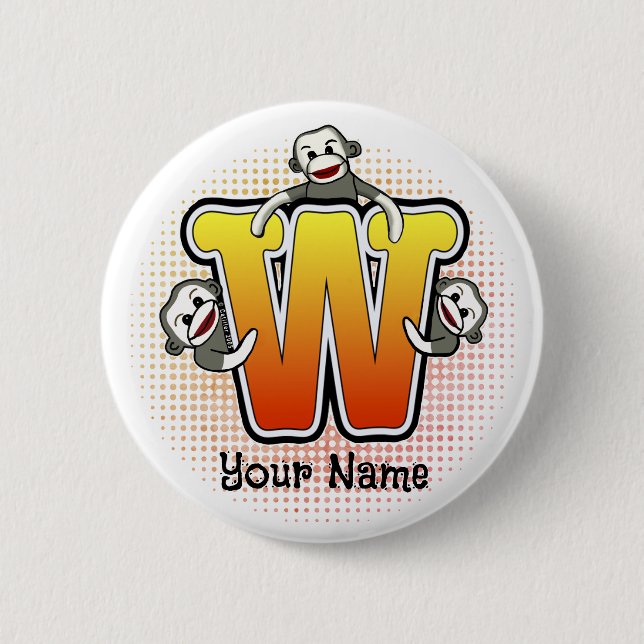 Badge Rond 5 Cm Singe chaussette à monogramme W (Devant)