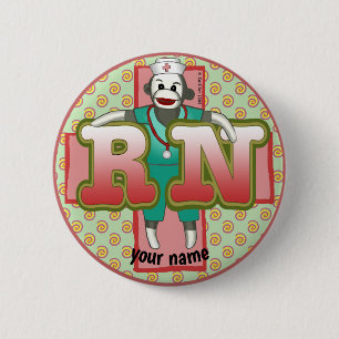 Badge Rond 5 Cm Singe Chaussette Infirmière RN