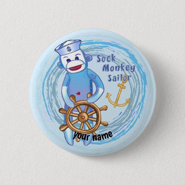 Badge Rond 5 Cm Singe Chaussette Marin  (Devant)