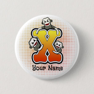 Badge Rond 5 Cm Singe chaussette Monogram X