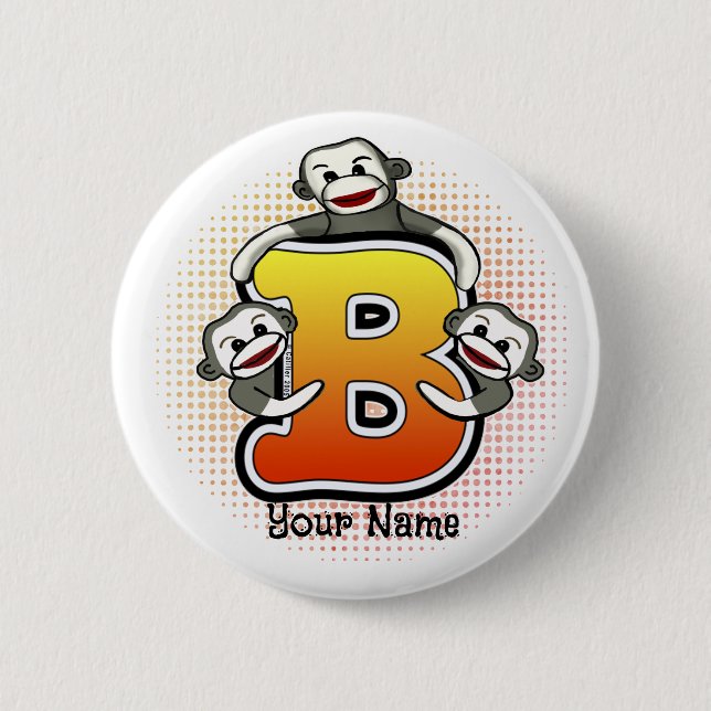 Badge Rond 5 Cm Singe Chaussette Monogrammé B  (Devant)