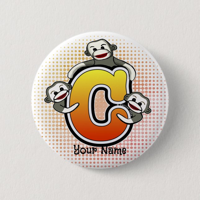 Badge Rond 5 Cm Singe chaussette Monogramme C   (Devant)