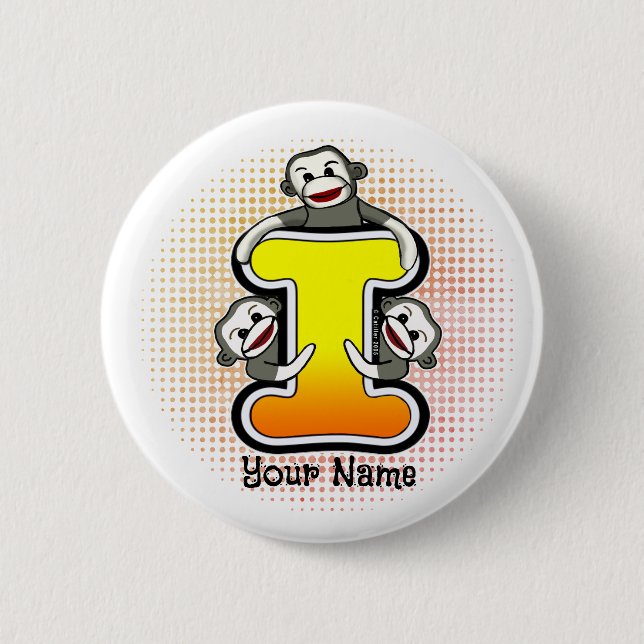 Badge Rond 5 Cm Singe chaussette monogramme I  (Devant)