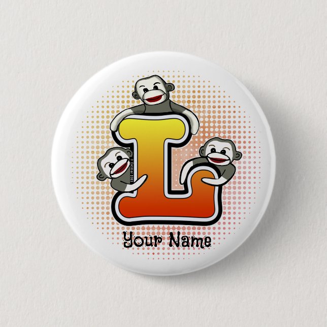 Badge Rond 5 Cm Singe Chaussette Monogramme L  (Devant)