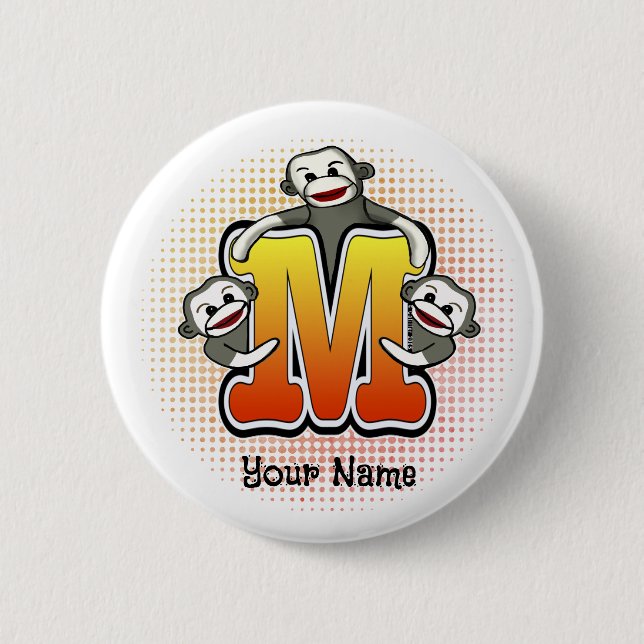 Badge Rond 5 Cm Singe Chaussette Monogramme M (Devant)