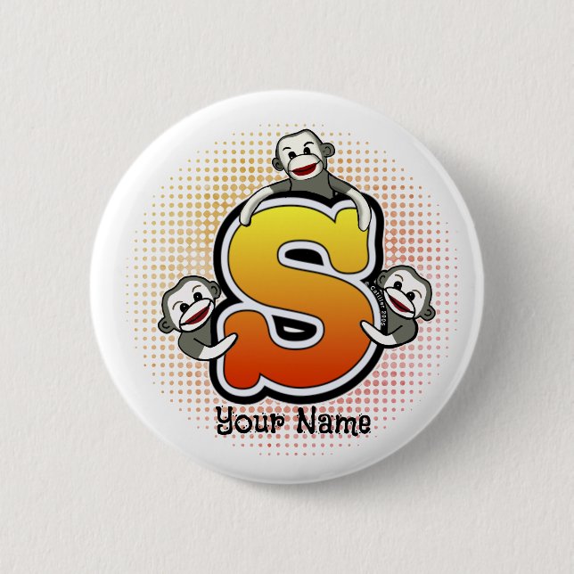 Badge Rond 5 Cm Singe chaussette monogrammé S  (Devant)