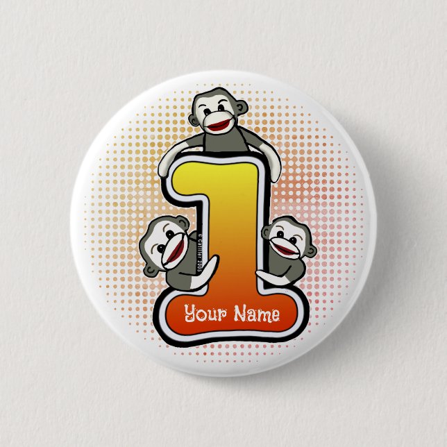 Badge Rond 5 Cm Singe Chaussette Numéro 1  (Devant)